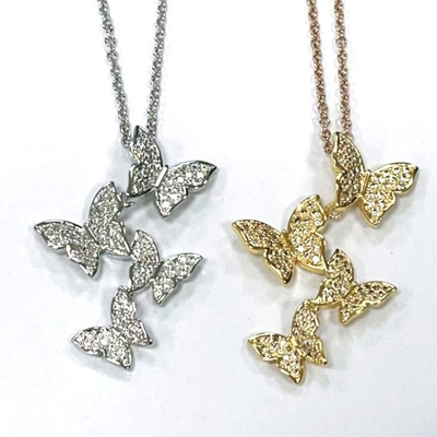 925 Sterling Silver White Gold Plated Micron Pave 4 Butterflies Charm Pendant For Women