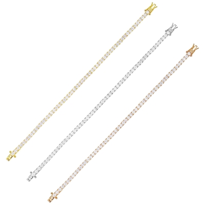 Hot Item 925 Sterling Silver Plating Gold 3mm Cubic Zirconia Tennis Bracelet For Women