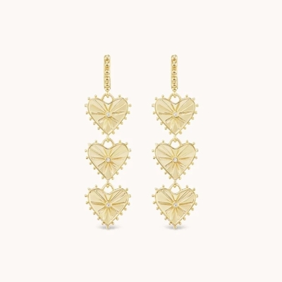 Handcrafted 14K Gold Plated Dangle Multi Huggies Heart Charm Earrings Perfect Present