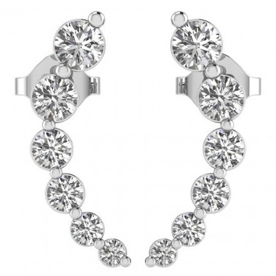 Handmade White Cubic Zircon Crawler 925 Sterling Silver Stud Earrings Rose Gold Plated