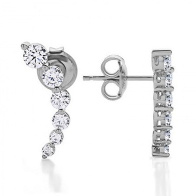 Handmade White Cubic Zircon Crawler 925 Sterling Silver Stud Earrings Rose Gold Plated