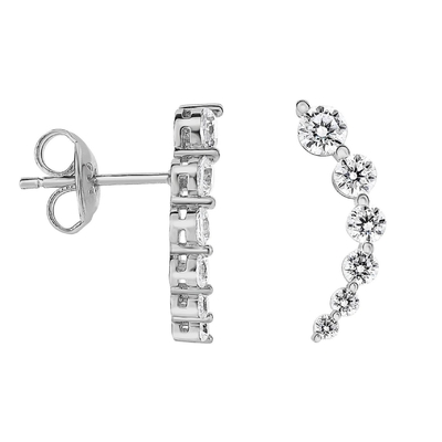 Handmade White Cubic Zircon Crawler 925 Sterling Silver Stud Earrings Rose Gold Plated