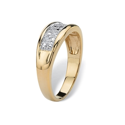 Silver / Brass Men's Prong Set Diamond Wedding Ring In 18k Gold Plating With Pave Diamonds