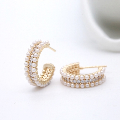 Women's Accessories 925 Sterling Silver Hoop Earrings with Mother's of Pearl Clear CZ