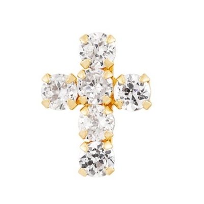 925 Sterling Silver White Cubic Zirconia Cross Button Stud Earrings with 18K Gold Plating