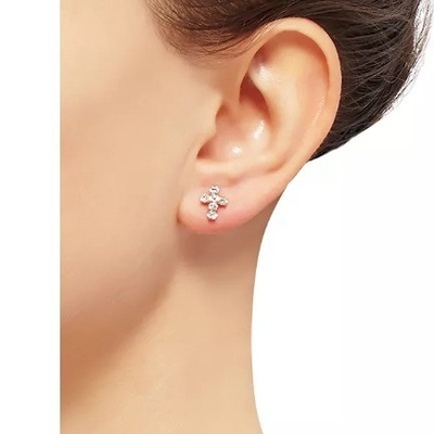 925 Sterling Silver White Cubic Zirconia Cross Button Stud Earrings with 18K Gold Plating