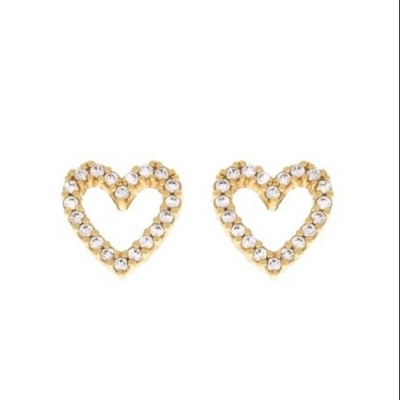 Brass/Copper/925 Sterling Silver Heart Stud Earrings with Full Pave CZ Heart Size 8mm