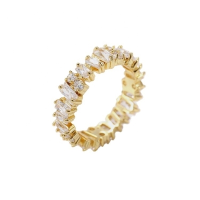 Silver Women's Fine Jewelry White Diamond Zircon Eternity Rings with Inlay Technology