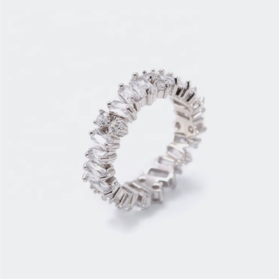 Silver Women's Fine Jewelry White Diamond Zircon Eternity Rings with Inlay Technology