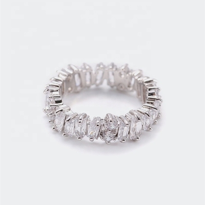 Silver Women's Fine Jewelry White Diamond Zircon Eternity Rings with Inlay Technology