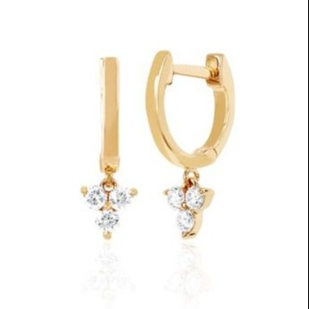 14K Gold Blossom Mini Huggie Diamond Trio Drop Earrings Silver Jewelry Main Material