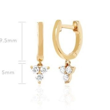 14K Gold Blossom Mini Huggie Diamond Trio Drop Earrings Silver Jewelry Main Material