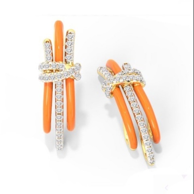 2024 Fashion Brazilian Enigma Silver Earrings with Orange Epoxy and White CZ Jewelry Accessorie