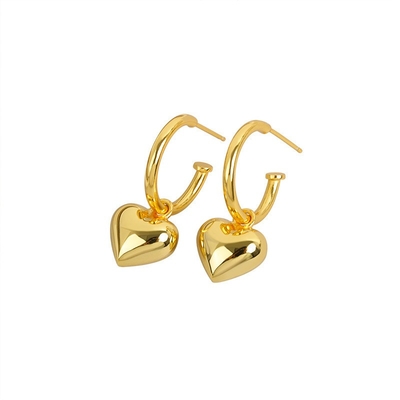 925 Sterling Silver Heart Shape Women Girl Hoop Earrings Brazilian Gold Plated Jewelry