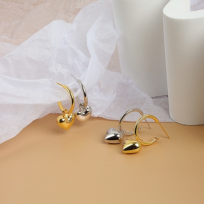 925 Sterling Silver Heart Shape Women Girl Hoop Earrings Brazilian Gold Plated Jewelry
