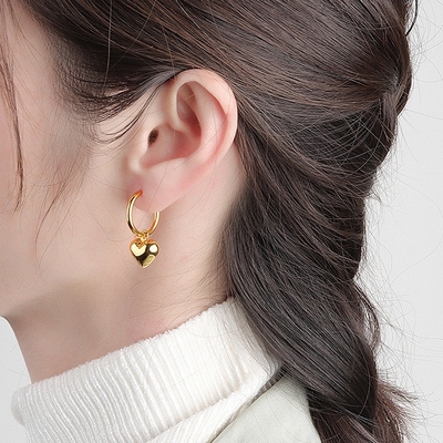 925 Sterling Silver Heart Shape Women Girl Hoop Earrings Brazilian Gold Plated Jewelry