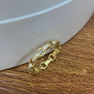 Curb Link Chain 18K Gold Delicate Individual Super Fairy 925 Sterling Silver Ring