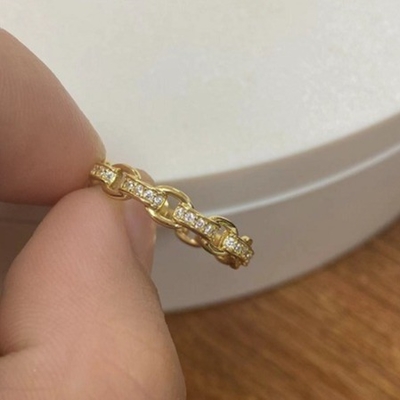 Curb Link Chain 18K Gold Delicate Individual Super Fairy 925 Sterling Silver Ring