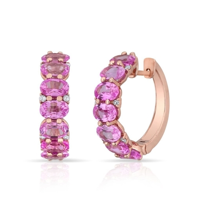 925 Sterling Silver Oval Green CZ Women's Hoop Earrings 18K Gold Half Eternity Band
