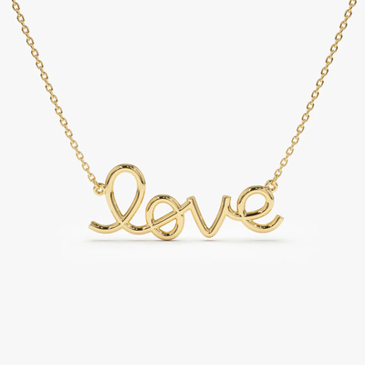 Solid 925 Sterling Silver 14K Gold Plated Love Pendant Necklace for Women Valentine Gift