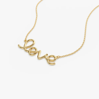 Solid 925 Sterling Silver 14K Gold Plated Love Pendant Necklace for Women Valentine Gift
