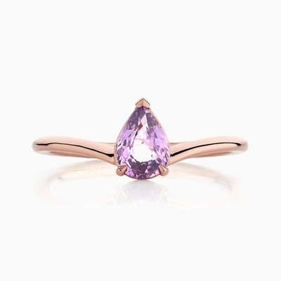 Rose Gold Plated 925 Sterling Silver Pear Cut Purple Sapphire Curved Stackable Ring