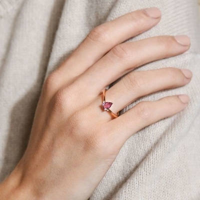 Rose Gold Plated 925 Sterling Silver Pear Cut Purple Sapphire Curved Stackable Ring