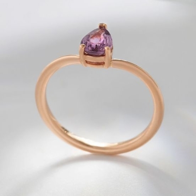 Rose Gold Plated 925 Sterling Silver Pear Cut Purple Sapphire Curved Stackable Ring