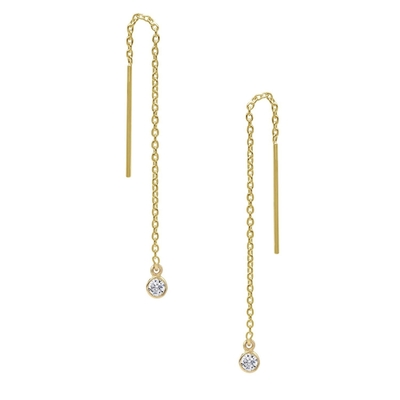 925 Sterling Silver Simply 18K Gold Plated Women's Bezel Drop Chain Threader Earring