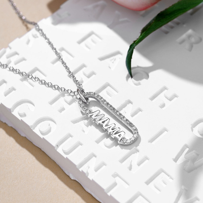 18k Gold Mom paperclip Pendant Necklace in 925 Sterling Silver