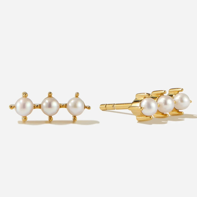18K Gold Plating Pearl Stud Earrings Sterling Silver with Customized Logo