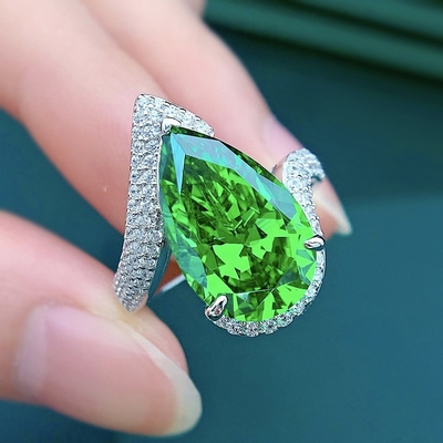 Luxury Emerald CZ Diamond Rings Real 925 Sterling Silver Handmade Jewelry for Women