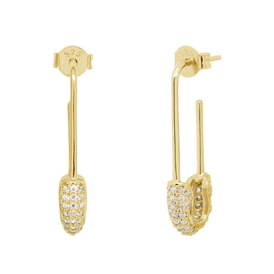 Women Hoop Earrings In 925 Silver With Clear CZ Diamond Brazilian Yellow Gold Jewelry