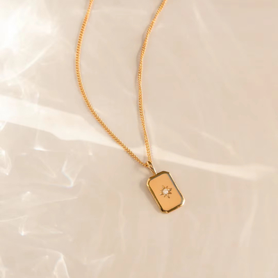 Rectangular Small Star 925 Sterling Silver Gold-plated Necklace