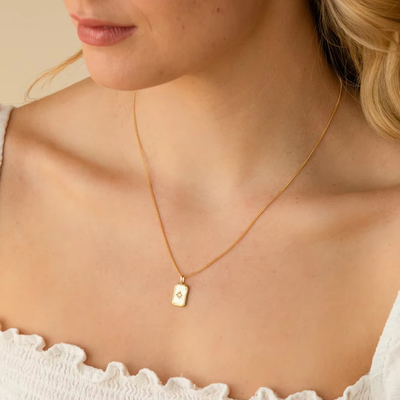 Rectangular Small Star 925 Sterling Silver Gold-plated Necklace