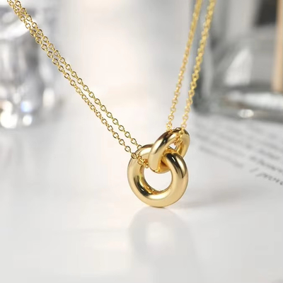 Exquisite Round Necklace, 14k Gold Plated 925 Sterling Silver Interlocking Round Necklace for Women, Matte Necklace