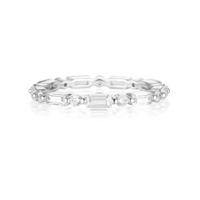18K Gold Simple Modern Rectangular Cut White CZ 925 Sterling Silver Women's Eternal Ring Party Gift