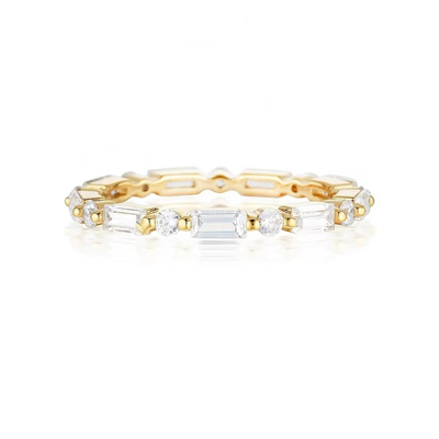 18K Gold Simple Modern Rectangular Cut White CZ 925 Sterling Silver Women's Eternal Ring Party Gift