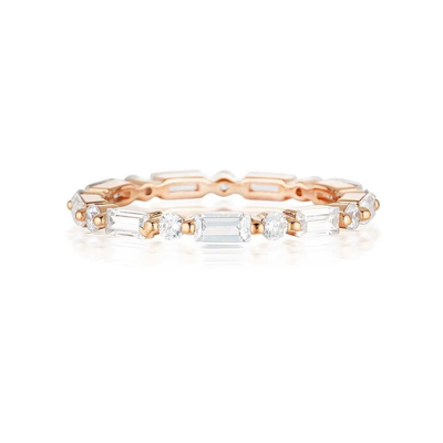 18K Gold Simple Modern Rectangular Cut White CZ 925 Sterling Silver Women's Eternal Ring Party Gift