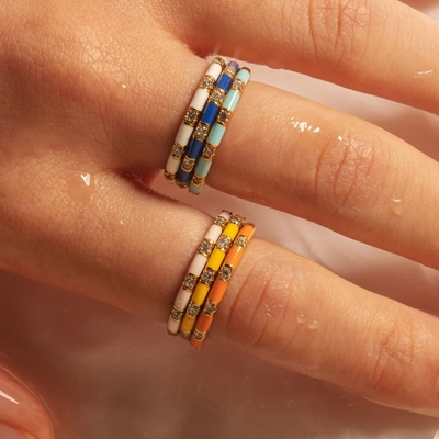 Handcrafted Cube Stackable Rings 18K Gold Plated 925 Sterling Silver with White Enamel Cubic Zirconia Minimalist Jewelry Gift for Women