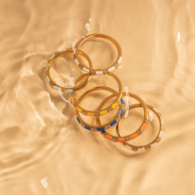 Handcrafted Cube Stackable Rings 18K Gold Plated 925 Sterling Silver with White Enamel Cubic Zirconia Minimalist Jewelry Gift for Women
