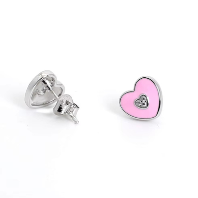 Wedding Occasion Pink Heart Stud Earrings for Necklace Jewelry Sets