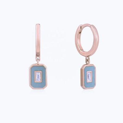 Baguette CZ &amp; Enamel Hoop Earrings 925 Silver 18K Gold Plated, Handcrafted Jewelry for Women