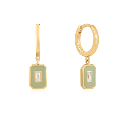 Baguette CZ &amp; Enamel Hoop Earrings 925 Silver 18K Gold Plated, Handcrafted Jewelry for Women