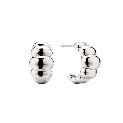 18K Gold Rhodium Plated Crescent Stud Earrings – Elegant Dome Hoop Earrings for Women, Perfect for Everyday & Party