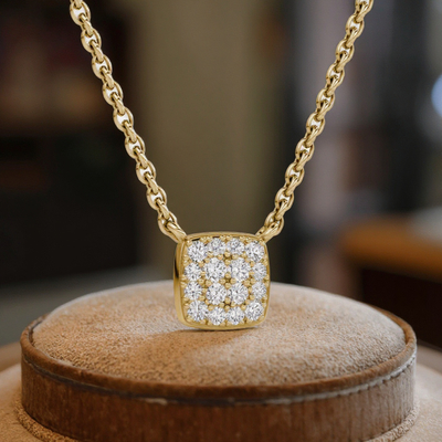 18K Gold Plated 925 Sterling Silver Square Cubic Zirconia Pendant Necklace