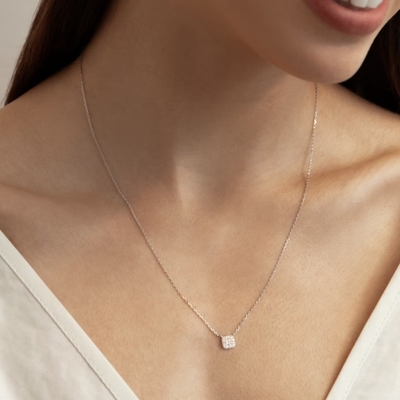 18K Gold Plated 925 Sterling Silver Square Cubic Zirconia Pendant Necklace