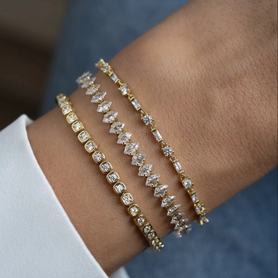 3mm Zirconia Tennis Bracelet 925 Silver 14K Gold Plated Unisex Jewelry