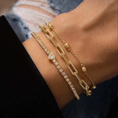 925 Sterling Silver 14K Gold Plated Heart Tennis Bracelet with Zircon