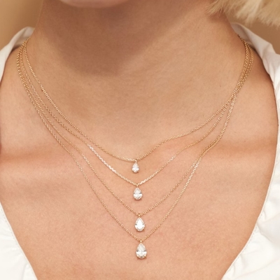 925 Sterling Silver Pear Cut Zircon Pendant Necklace for Women